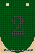 A simulated image of the stitched needlepoint design: Banner 13m Rounded 2 Black on Green. Not A.I. generated.