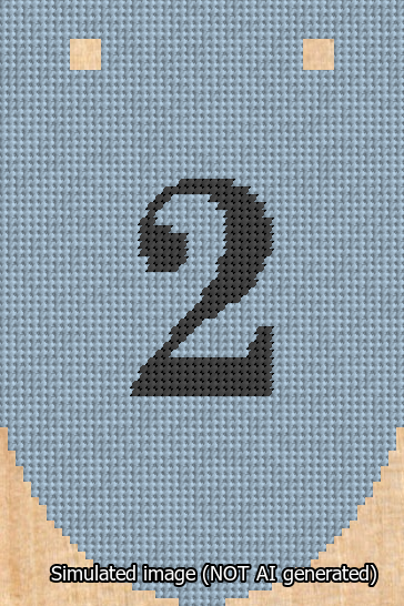 A simulated image of the stitched needlepoint design: Banner 13m Rounded 2 Black on Light Blue. Not A.I. generated.