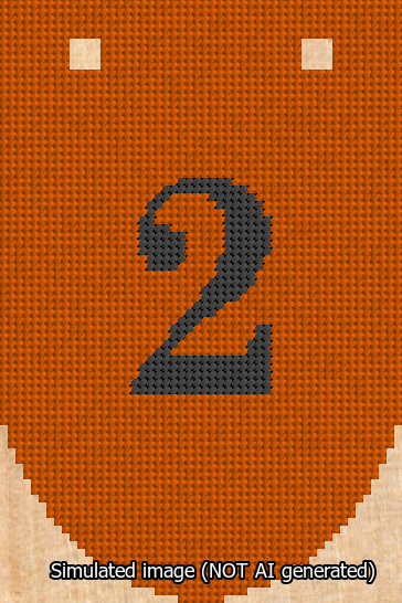 A simulated image of the stitched needlepoint design: Banner 13m Rounded 2 Black on Orange. Not A.I. generated.