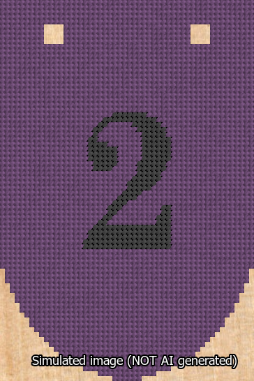 A simulated image of the stitched needlepoint design: Banner 13m Rounded 2 Black on Purple. Not A.I. generated.