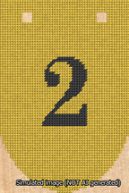 A simulated image of the stitched needlepoint design: Banner 13m Rounded 2 Black on Yellow. Not A.I. generated.