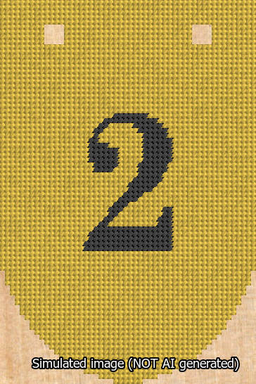 A simulated image of the stitched needlepoint design: Banner 13m Rounded 2 Black on Yellow. Not A.I. generated.