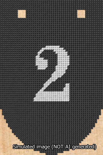 A simulated image of the stitched needlepoint design: Banner 13m Rounded 2 White on Black. Not A.I. generated.