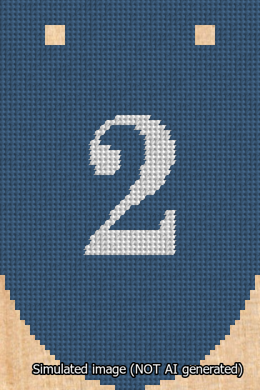 A simulated image of the stitched needlepoint design: Banner 13m Rounded 2 White on Blue. Not A.I. generated.