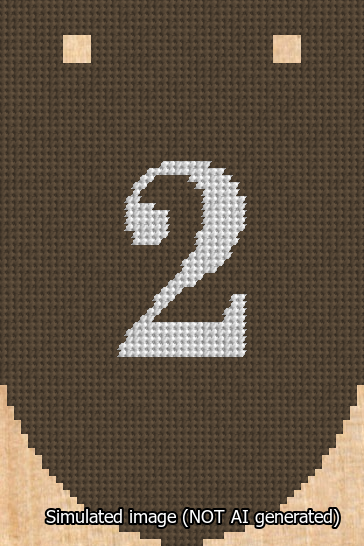 A simulated image of the stitched needlepoint design: Banner 13m Rounded 2 White on Brown. Not A.I. generated.
