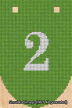 A simulated image of the stitched needlepoint design: Banner 13m Rounded 2 White on Light Green. Not A.I. generated.