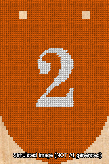 A simulated image of the stitched needlepoint design: Banner 13m Rounded 2 White on Orange. Not A.I. generated.