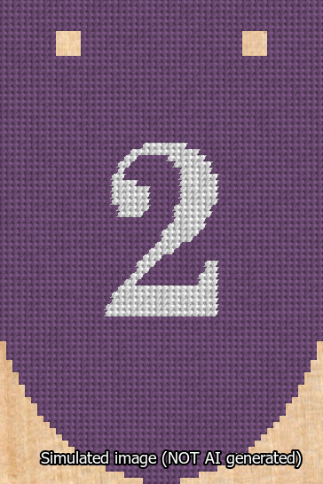 A simulated image of the stitched needlepoint design: Banner 13m Rounded 2 White on Purple. Not A.I. generated.