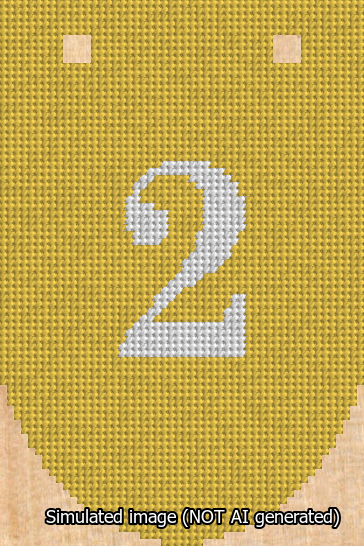 A simulated image of the stitched needlepoint design: Banner 13m Rounded 2 White on Yellow. Not A.I. generated.