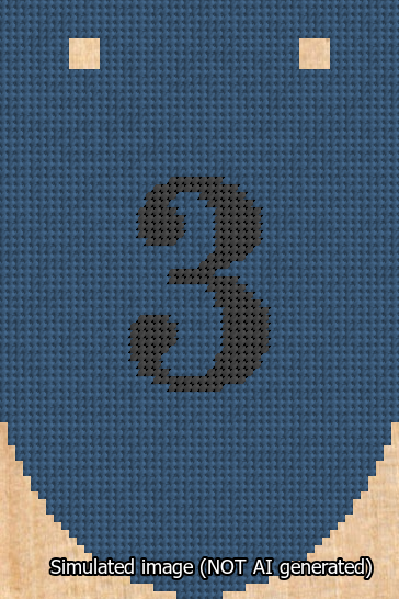 A simulated image of the stitched needlepoint design: Banner 13m Rounded 3 Black on Blue. Not A.I. generated.