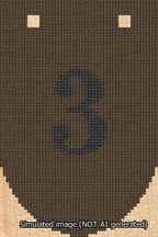 A simulated image of the stitched needlepoint design: Banner 13m Rounded 3 Black on Brown. Not A.I. generated.