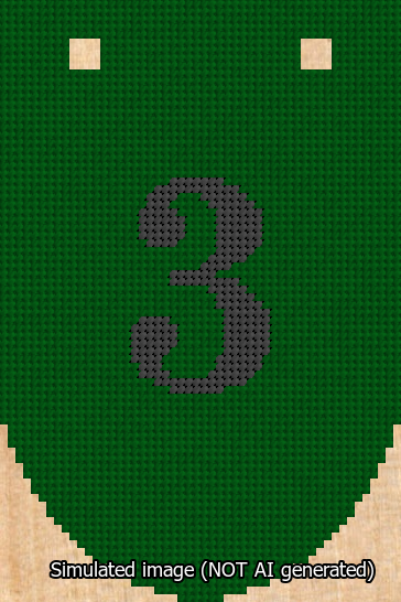 A simulated image of the stitched needlepoint design: Banner 13m Rounded 3 Black on Green. Not A.I. generated.