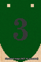A simulated image of the stitched needlepoint design: Banner 13m Rounded 3 Black on Green. Not A.I. generated.