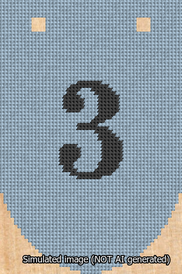 A simulated image of the stitched needlepoint design: Banner 13m Rounded 3 Black on Light Blue. Not A.I. generated.