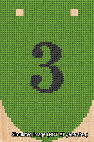 A simulated image of the stitched needlepoint design: Banner 13m Rounded 3 Black on Light Green. Not A.I. generated.