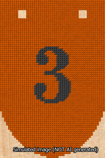 A simulated image of the stitched needlepoint design: Banner 13m Rounded 3 Black on Orange. Not A.I. generated.