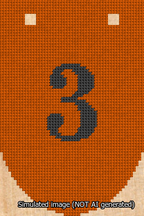 A simulated image of the stitched needlepoint design: Banner 13m Rounded 3 Black on Orange. Not A.I. generated.