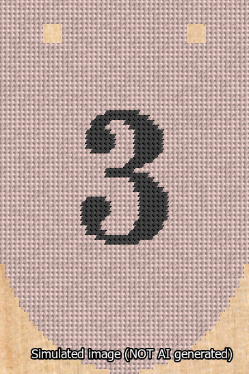 A simulated image of the stitched needlepoint design: Banner 13m Rounded 3 Black on Pink. Not A.I. generated.