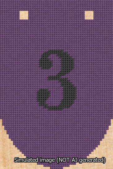 A simulated image of the stitched needlepoint design: Banner 13m Rounded 3 Black on Purple. Not A.I. generated.