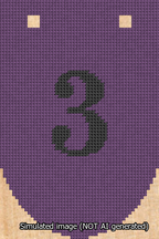 A simulated image of the stitched needlepoint design: Banner 13m Rounded 3 Black on Purple. Not A.I. generated.