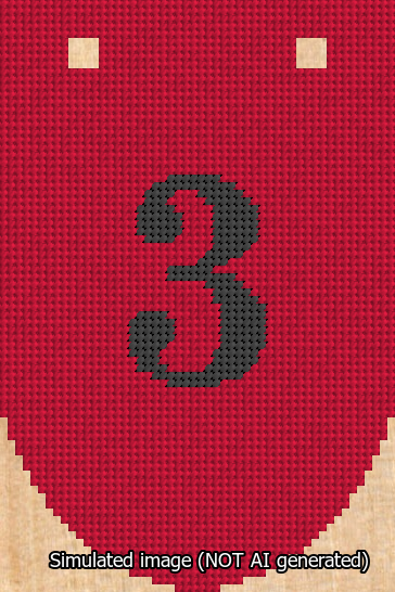 A simulated image of the stitched needlepoint design: Banner 13m Rounded 3 Black on Red. Not A.I. generated.