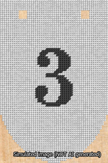 A simulated image of the stitched needlepoint design: Banner 13m Rounded 3 Black on White. Not A.I. generated.