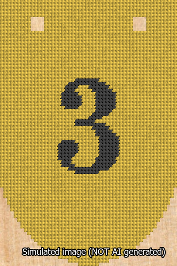 A simulated image of the stitched needlepoint design: Banner 13m Rounded 3 Black on Yellow. Not A.I. generated.