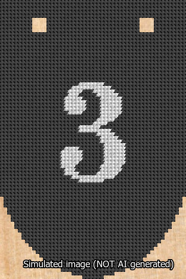 A simulated image of the stitched needlepoint design: Banner 13m Rounded 3 White on Black. Not A.I. generated.