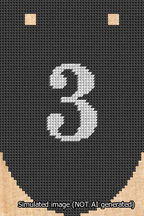A simulated image of the stitched needlepoint design: Banner 13m Rounded 3 White on Black. Not A.I. generated.