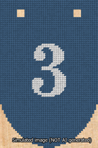 A simulated image of the stitched needlepoint design: Banner 13m Rounded 3 White on Blue. Not A.I. generated.
