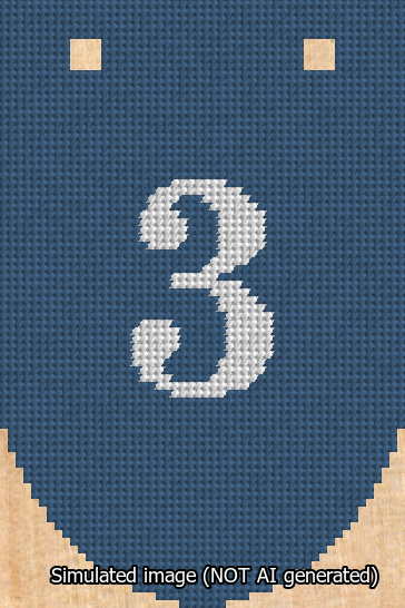 A simulated image of the stitched needlepoint design: Banner 13m Rounded 3 White on Blue. Not A.I. generated.