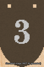 A simulated image of the stitched needlepoint design: Banner 13m Rounded 3 White on Brown. Not A.I. generated.