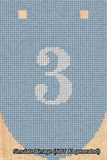 A simulated image of the stitched needlepoint design: Banner 13m Rounded 3 White on Light Blue. Not A.I. generated.