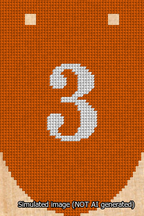 A simulated image of the stitched needlepoint design: Banner 13m Rounded 3 White on Orange. Not A.I. generated.