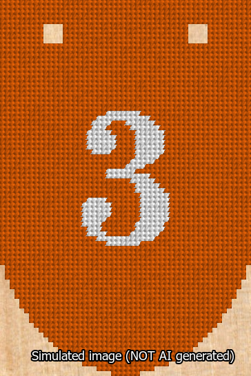 A simulated image of the stitched needlepoint design: Banner 13m Rounded 3 White on Orange. Not A.I. generated.