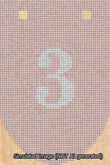 A simulated image of the stitched needlepoint design: Banner 13m Rounded 3 White on Pink. Not A.I. generated.