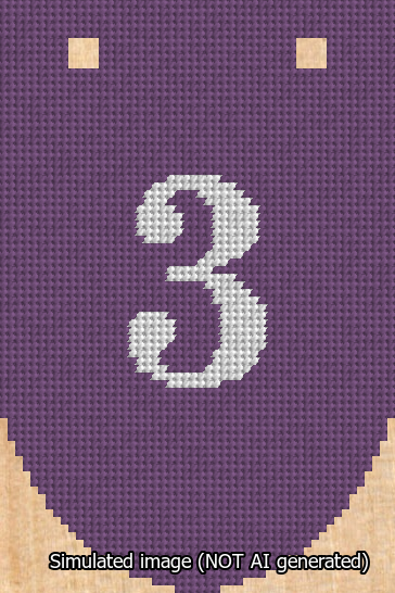 A simulated image of the stitched needlepoint design: Banner 13m Rounded 3 White on Purple. Not A.I. generated.