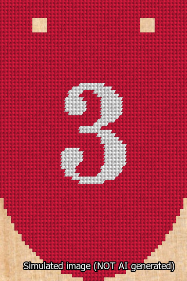 A simulated image of the stitched needlepoint design: Banner 13m Rounded 3 White on Red. Not A.I. generated.