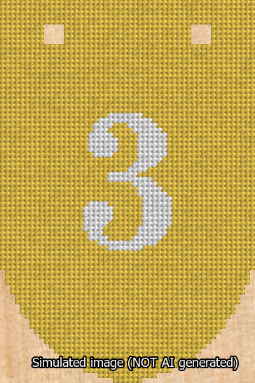 A simulated image of the stitched needlepoint design: Banner 13m Rounded 3 White on Yellow. Not A.I. generated.