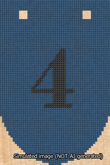 A simulated image of the stitched needlepoint design: Banner 13m Rounded 4 Black on Blue. Not A.I. generated.