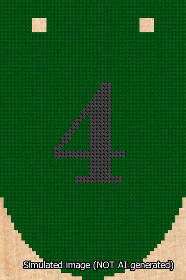 A simulated image of the stitched needlepoint design: Banner 13m Rounded 4 Black on Green. Not A.I. generated.