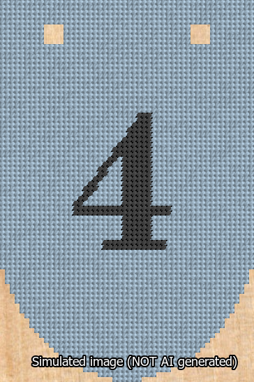 A simulated image of the stitched needlepoint design: Banner 13m Rounded 4 Black on Light Blue. Not A.I. generated.