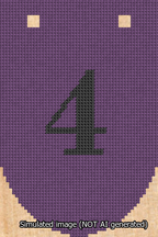 A simulated image of the stitched needlepoint design: Banner 13m Rounded 4 Black on Purple. Not A.I. generated.
