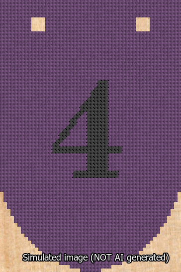 A simulated image of the stitched needlepoint design: Banner 13m Rounded 4 Black on Purple. Not A.I. generated.