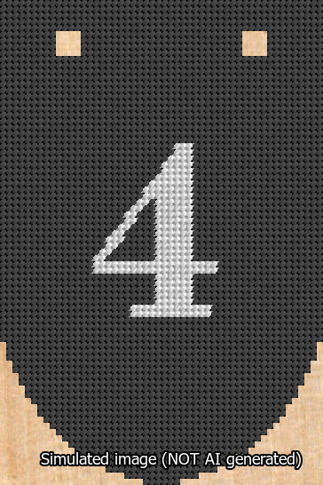 A simulated image of the stitched needlepoint design: Banner 13m Rounded 4 White on Black. Not A.I. generated.