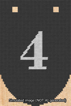 A simulated image of the stitched needlepoint design: Banner 13m Rounded 4 White on Black. Not A.I. generated.