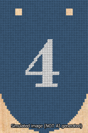 A simulated image of the stitched needlepoint design: Banner 13m Rounded 4 White on Blue. Not A.I. generated.