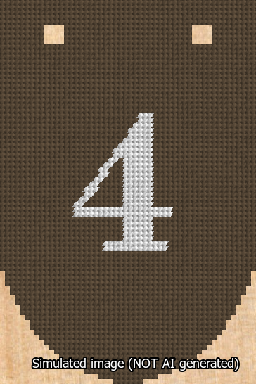A simulated image of the stitched needlepoint design: Banner 13m Rounded 4 White on Brown. Not A.I. generated.