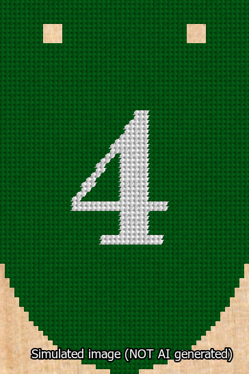 A simulated image of the stitched needlepoint design: Banner 13m Rounded 4 White on Green. Not A.I. generated.
