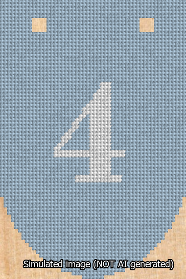A simulated image of the stitched needlepoint design: Banner 13m Rounded 4 White on Light Blue. Not A.I. generated.